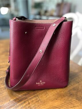 kate spade Pebbled Leather Bucket Crossbody - Burgundy